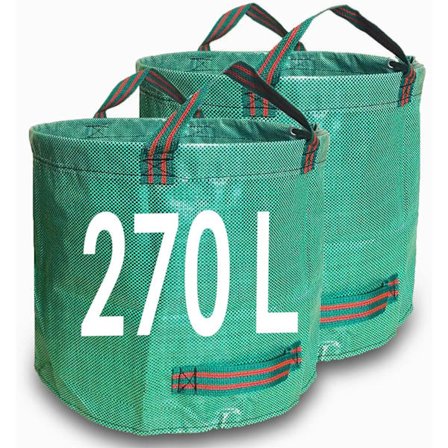 Hagesøppelposer 500L x 2 Hagesekker med Håndtak, Gjenbrukbare Hagesekker, Ideell for Innsamling av Hageavfall, Gres og Løv