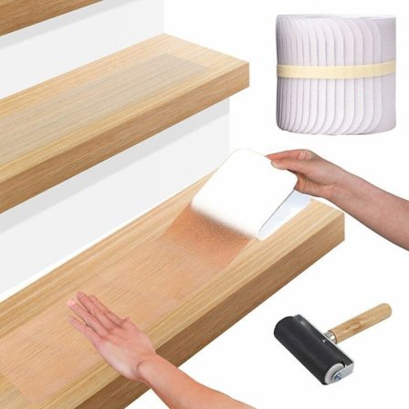 Skridsikker trappe sticker 10 x 60cm 15 stk, Transparent PEVA skridsikker trappetape, til trapper, selvklæbende trin