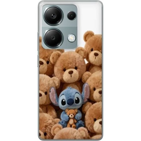Kompatibel Mobilcover til Xiaomi Redmi Note 13 Pro 4G Sød og sikker illustration med Stitch omgivet af bamser, der skaber en varm og legende følelse f