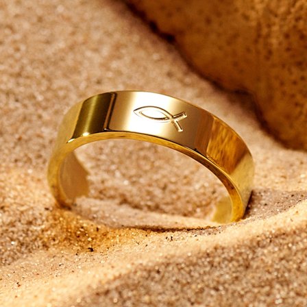 Unity | 6 mm Gold-tone Ichthus Ring for Men - Steel rings