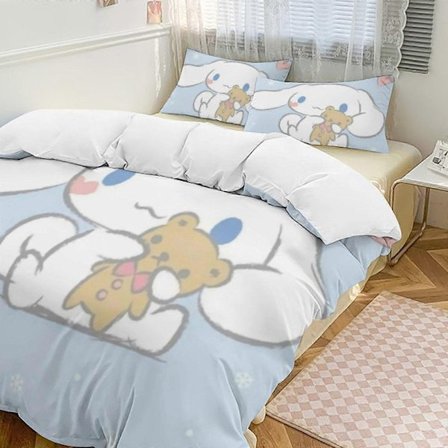 SQ486 Cinnamoroll Dynesett Tykkere Mykt 3-delt Sengetøysett Helårs Dynetrekk med 2 Putetrekk for Voksne Kvinner Jenter Tenåringer Hjemmeromsdekor HZ