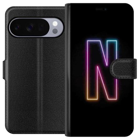 Yhteensopiva Lompakkokotelo Google Google Pixel 10 Pro XL Minimalistinen neonkirjain N värinvaihtuvassa valossa mustaa taustaa vasten