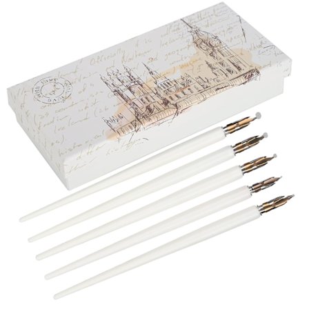 Dyppepenn med trehåndtak, hjemmekontor, kunstmaling, kalligrafi, fyllepennsett, gave, hvit, tynt langt håndtak