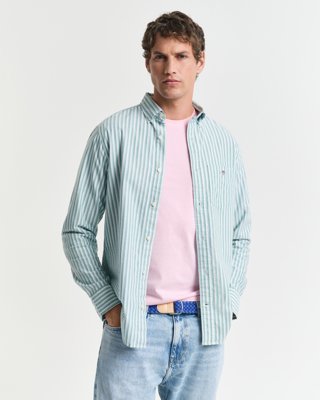 GANT - Regular fit stripete klassisk oxford skjorte til herre deep green