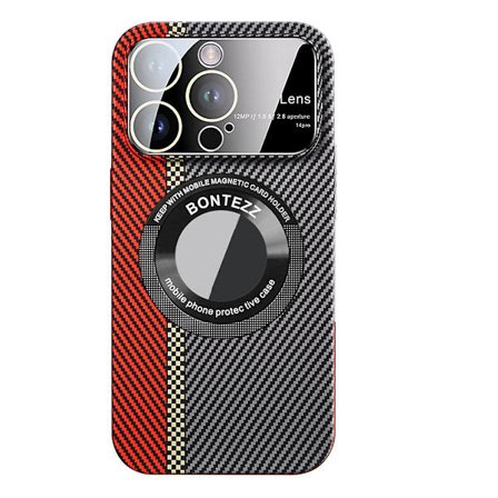 Case i kolfiber för Iphone 15 Pro Max, logotypvy Ultratunt tunt case med linsskydd, kompatibelt med Magsafe