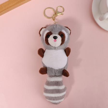 Raccoon pehmoriipus Pehmeä avaimenperä joulun syntymäpäivälahja P Gray