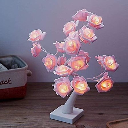 24 Led Pink Rose Pöytälamppu Paristolla Tai Usb-Virralla, Ajastimella Säädettävä Pöytälamppu Yövalot Lahjaksi Juhlakoristeluun