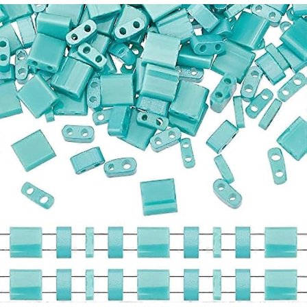 300 stk. 2-hulls Tila-perler, firkantede glassfrøperler, rektangulære mini-opake med plastbeholder