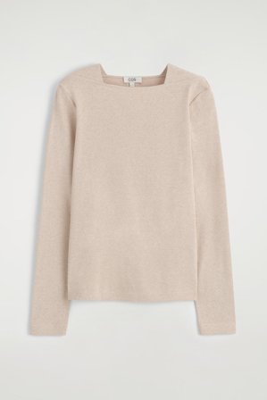 COS Women's Cotton-Jersey Long Sleeve Top in Beige