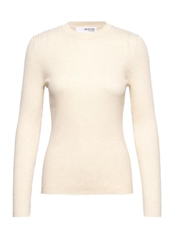 Slflydia New Rib Ls Knit O-Neck B T-shirts & Tops Long-sleeved Creme Selected Femme