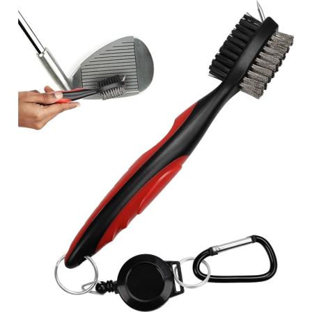 GOLF Golfklubb Børste og Groove Cleaner Dobbeltsidig Nylon & Stålbørste Med Pigg for Rengjøring av Klubbeflate & Groove - Med Løkkeklips