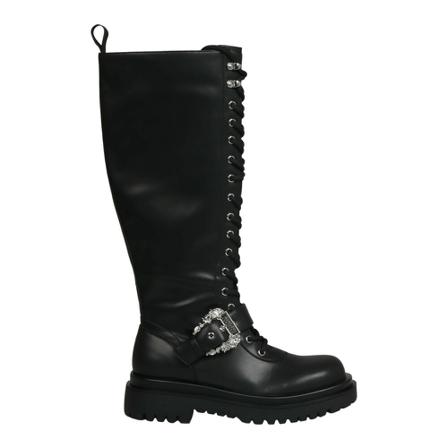 Versace Jeans Couture, Drew Baroque Buckle Boots Czarny, Kobieta, Rozmiar: 40 EU