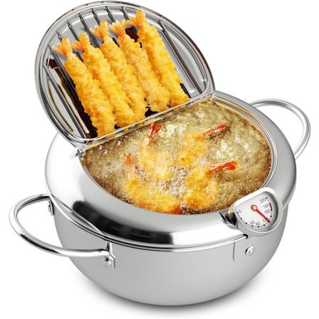 Mini frituregryde, frituregryde i japansk stil, frituregryde til komfur, med kurv, med låg, termometer, oliedrypbakke, 3,6 quarts (3,2 liter)