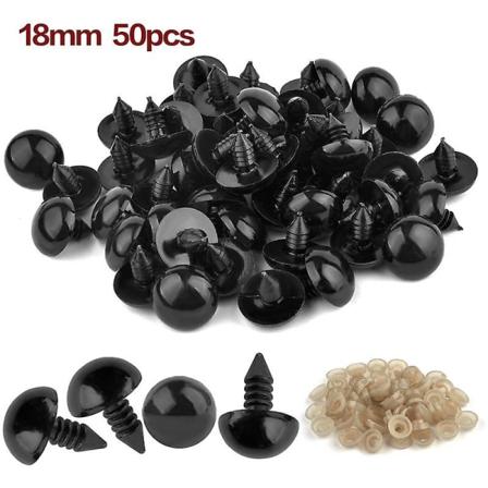 50/100 stk 5-20 mm sorte plast sikkerhetsøyne for leker Amigurumi DIY-sett håndverk Teddybjørn leketøyøye for dukkedekorasjonstilbehør 18mm-50pcs