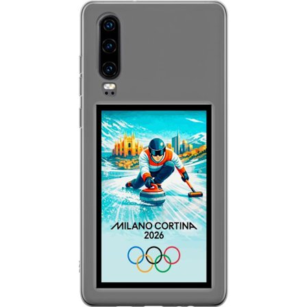 Yhteensopiva Puhelinkuori Huawei P30 Jääkiekkoilukuva, jossa pelaajat liikkuvat jäällä, Milano Cortina 2026, Milanin maamerkit ja olympialaisten renka