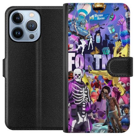 Kompatibelt Plånboksfodral till Apple Apple iPhone 13 Pro Fortnite kollage med Banana Peely, Victory Royale, Battle Bus och ikoniska skins, färgstar