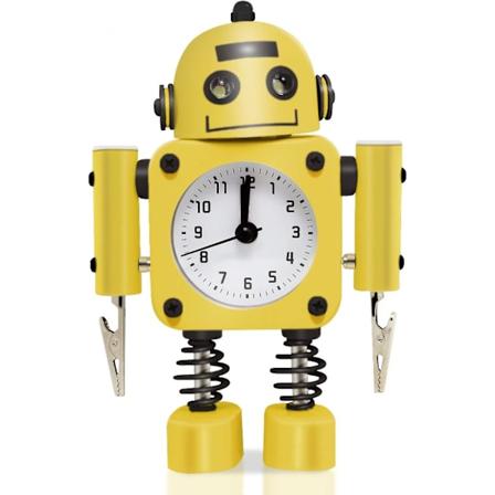Wekity Robotvekker uten tikkelyd i rustfritt stål - Vekkelyd med blinkende øyne og håndklips (gul)