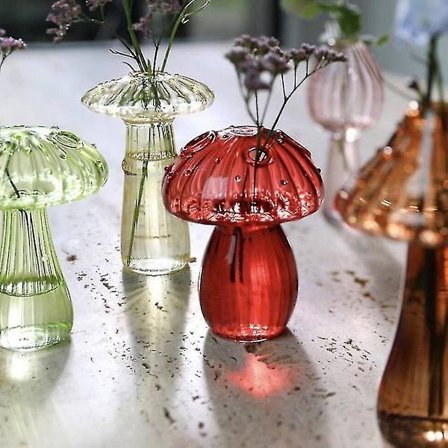 Herkät sienilasimaljakot, värilliset hieno lasimaljakko Sieni kukkamaljakko sienikoristeet