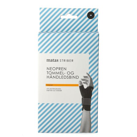 Matas Striber Neopren Håndled/Tommelbind Sort M, Medicin & Pleje, Støttebind, Håndledsstøtte