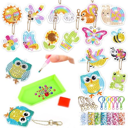 5D Timanttimaalaus Lasten Set, 15 kpl DIY Timantti Avaimenperä Koristeet Avaimenperät Lapsille 8-12 Vuotta Tytöille