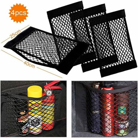 Bil bagagerumsnet, [4 stk. 40x25 cm] Bil bagagerumspose Opbevaringspose Bil opbevaringsnet med elastisk velcro til bilbagageposer