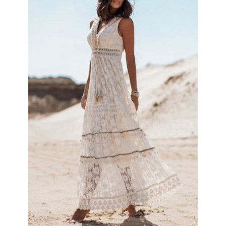 Sommar Boho Långa Klänningar Kvinnor Spets V-hals Spaghetti Rem Klänning Dam Off Shoulder Strandklänning Vit Klänning Vestidos De Mujer