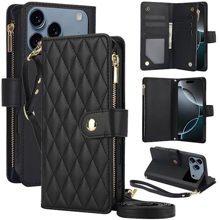 Wallet Case til iPhone 17/ 16e/ 16/ 15/ 14/ 13/ 12/ 11 Pro Max/ XR/ X/ XS/ XS Max/ 16 Plus/ 12 Mini/ 13 Mini/ SE 2020/ SE 2022/ Air 2025