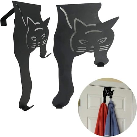 Cat Door Hooks - 2-pack Black - Over the Door Organizer - Sturdy Metal Hooks