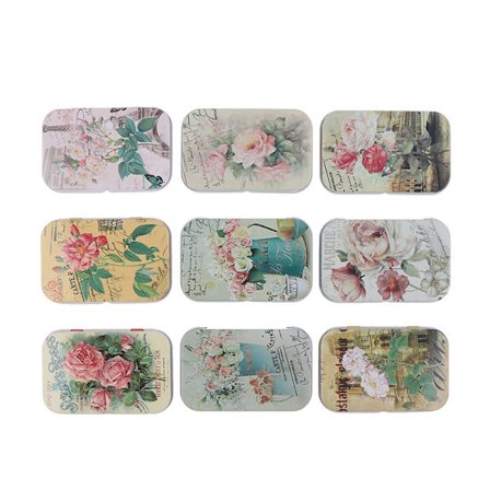 Vintage blommor plåtlåda Förseglad burkförpackningslådor smycken godis