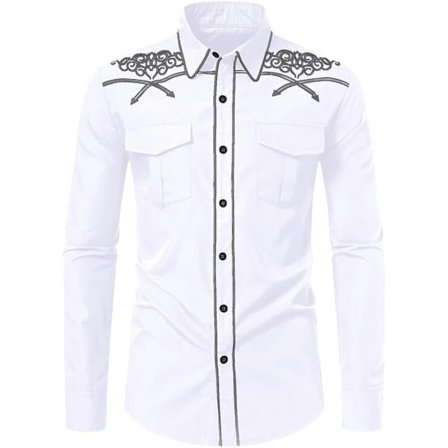 Broderet cowboy skjorte til mænd, slim fit, langærmet vestlig skjorte med knapper, afslappet top