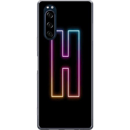 Yhteensopiva Puhelinkuori Sony Sony Xperia 5 Minimalistinen neonkirjain H väriä vaihtavassa valossa mustaa taustaa vasten modernilla typografisella