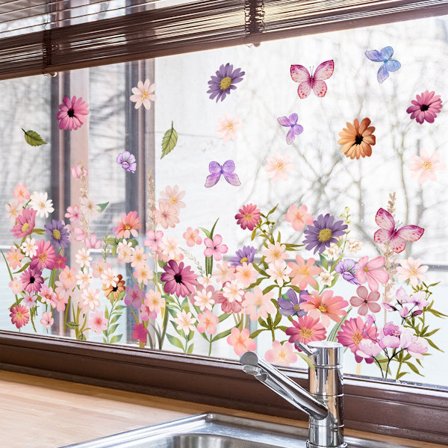 Vindusstickers med planter og blomster - Statiske stickers - Glassklistremerker