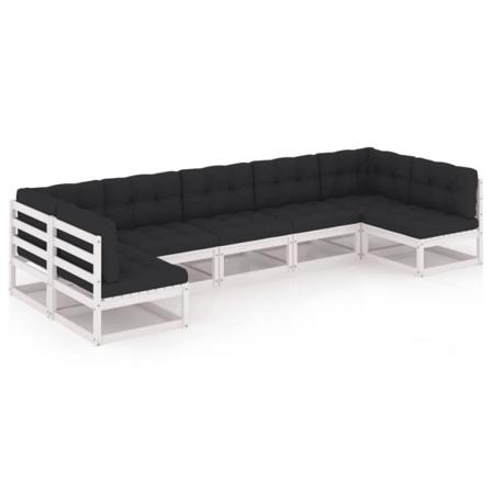Vidaxl Loungegrupp Med Dynor 7 Delar Vit Massiv Furu Vit