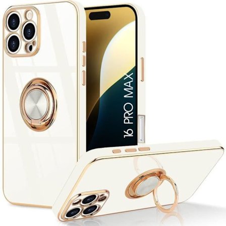 Silikonskal - Elegant - för iPhone 16 Pro Max - Mjuk - Stötsäker - 360° roterande ring