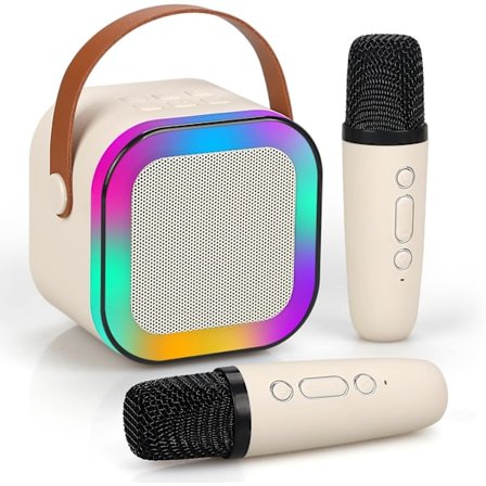 Mini Karaoke-maskin för barn och vuxna, bärbar Bluetooth-karaokehögtalare med 2 trådlösa mikrofoner, perfekt present till flickors födelsedagsfest