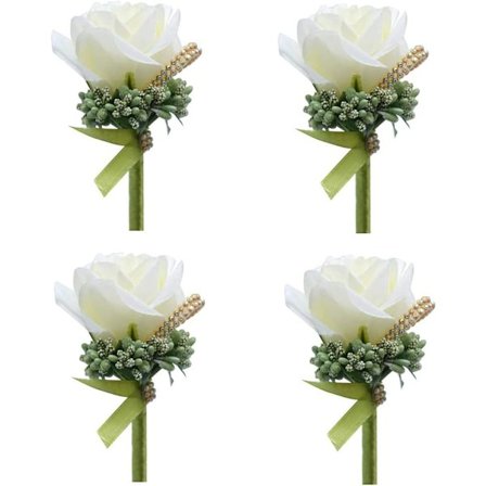 Sæt med 4 Håndlavede Bryllupsboutonnieres, Kunstige Blomster med B
