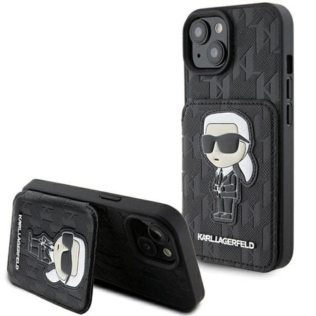 Karl Lagerfeld Saffiano Cardslots and Stand Monogram Ikonik Patch etui til iPhone 15 - sort