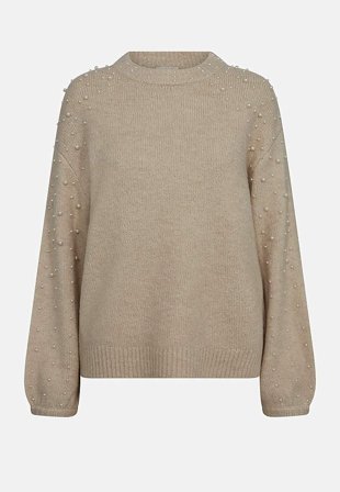 Freequent - Strikket genser med perler i lys beige / melert for damer i størrelse XXL (46) - Cellbes