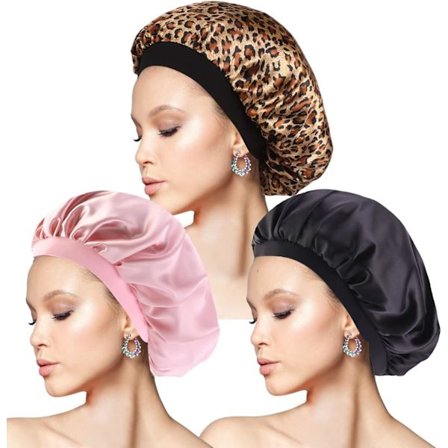 3-pakning sateng nattlue med hette, (svart, rosa, leopard)_Spesiell gave