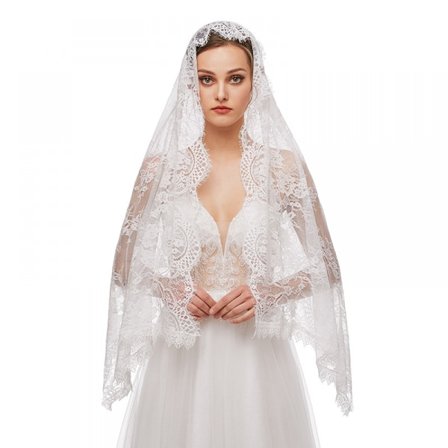 Hvit blonder trekant slør bryllupstilbehør brudeslør bryllup tiara