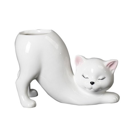 (Leikkivä kissa valkoinen) 1 kpl Luova söpö kissanhäntäpylväs Kukkaruukku Keraaminen mehikasvi Kaktus Kukkaruukku