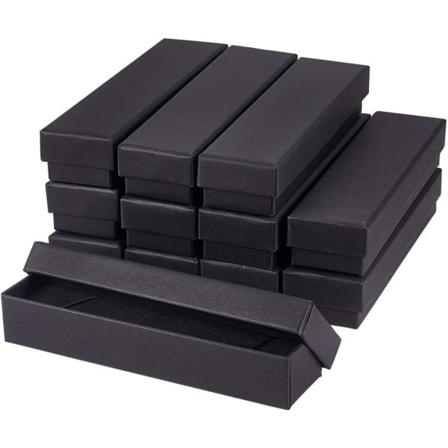 12 Pakke Svart Halskjede Papp Smykkeboks 18x4.5x3cm Kraftpapirboks Lang Smykkeboks med Svamp for Valentinsdag Halskjede Smykkevisning