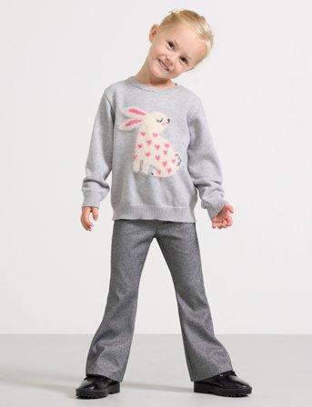 Lindex Trousers Flare Lurex Rib - Grey - 98