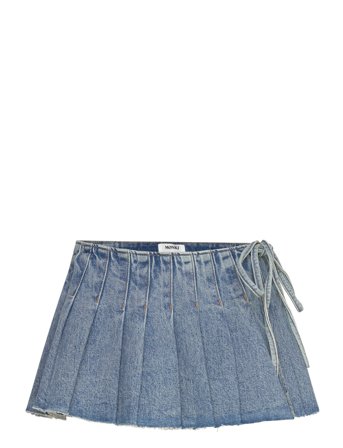 Monki Pleated Mini Denim Wrap Skirt - Blue - 44