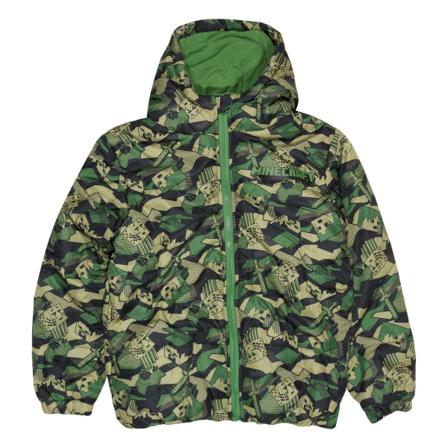 Minecraft Girls Aop Creeper Camo Puffer Jacket 7-8 Years Green