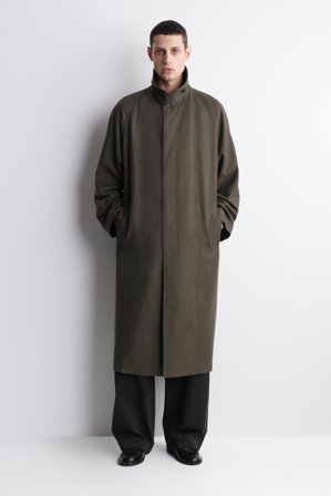 COS Men's Lightweight Cotton Herringbone Trench Coat in Brown