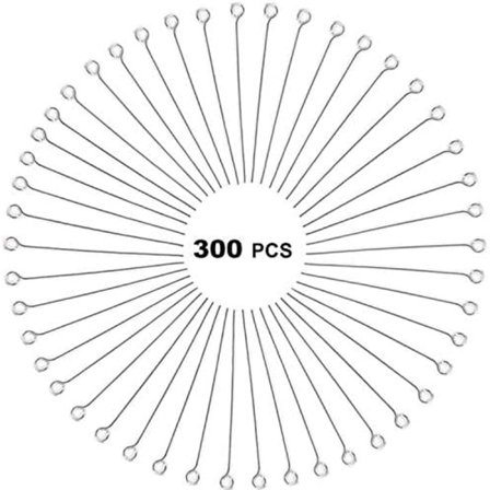 300 st 4 cm 304 Rostfritt Stål Öppna Öglepinnar Huvudnålar för Smyckestillverkning, (Silver) Silver Silver Silver