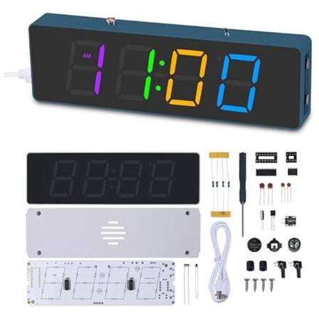 Loddeøvelsessett, 4-sifret digitalt alarmklokke-sett med RGB-fargerike moduser, Diplay Diy-klokke S