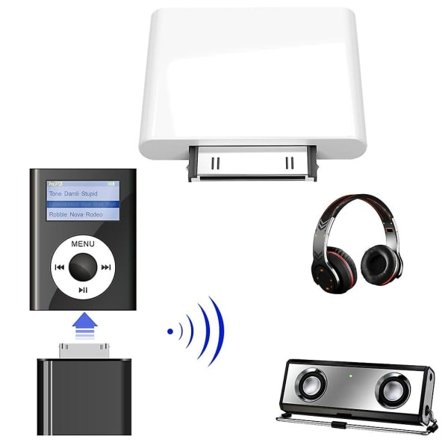 Langaton Bluetooth-yhteensopiva lähetin HiFi-äänen sovitin iPod Classic/Touch -valkoinen