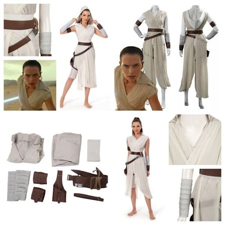 Star Wars: The Rise of Skywalker Rey Cosplay Kostyme hvit Kjole Belte komplett sett.I
